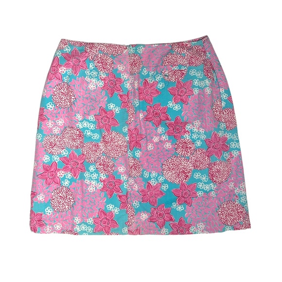 Lilly Pulitzer White label skirt.  Pink flowers against aqua background. Size 12 - Picture 5 of 16